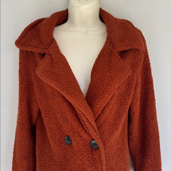 SHEIN burnt orange rust fuzzy Sherpa fleece double breasted jacket size small - Picture 4 of 12